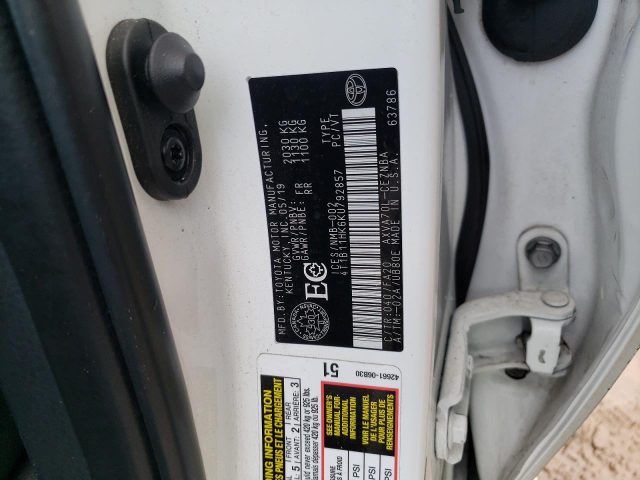 2019 TOYOTA Camry VIN 4T1B11HK6KU792857 photo 12