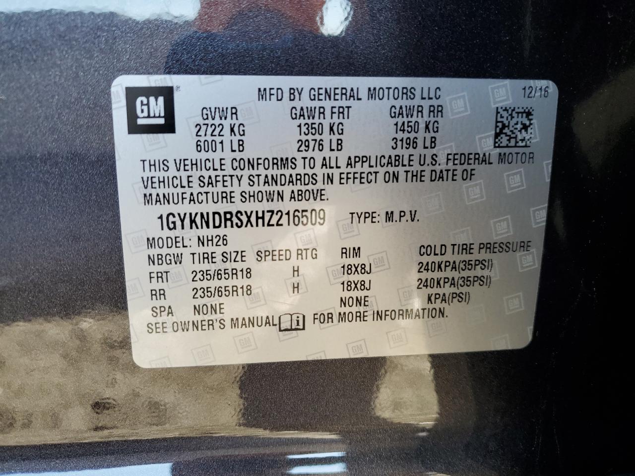 2017 Cadillac Xt5 VIN 1GYKNDRSXHZ216509 photo 12