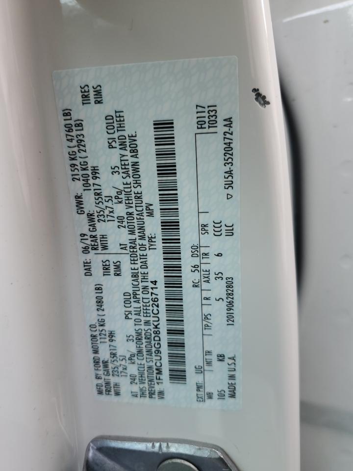 2019 FORD Escape VIN 1FMCU9GD8KUC26714 photo 12