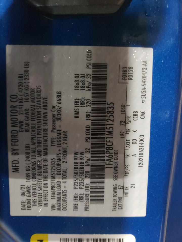 2021 FORD Mustang VIN 1FA6P8CF1M5125835 photo 12