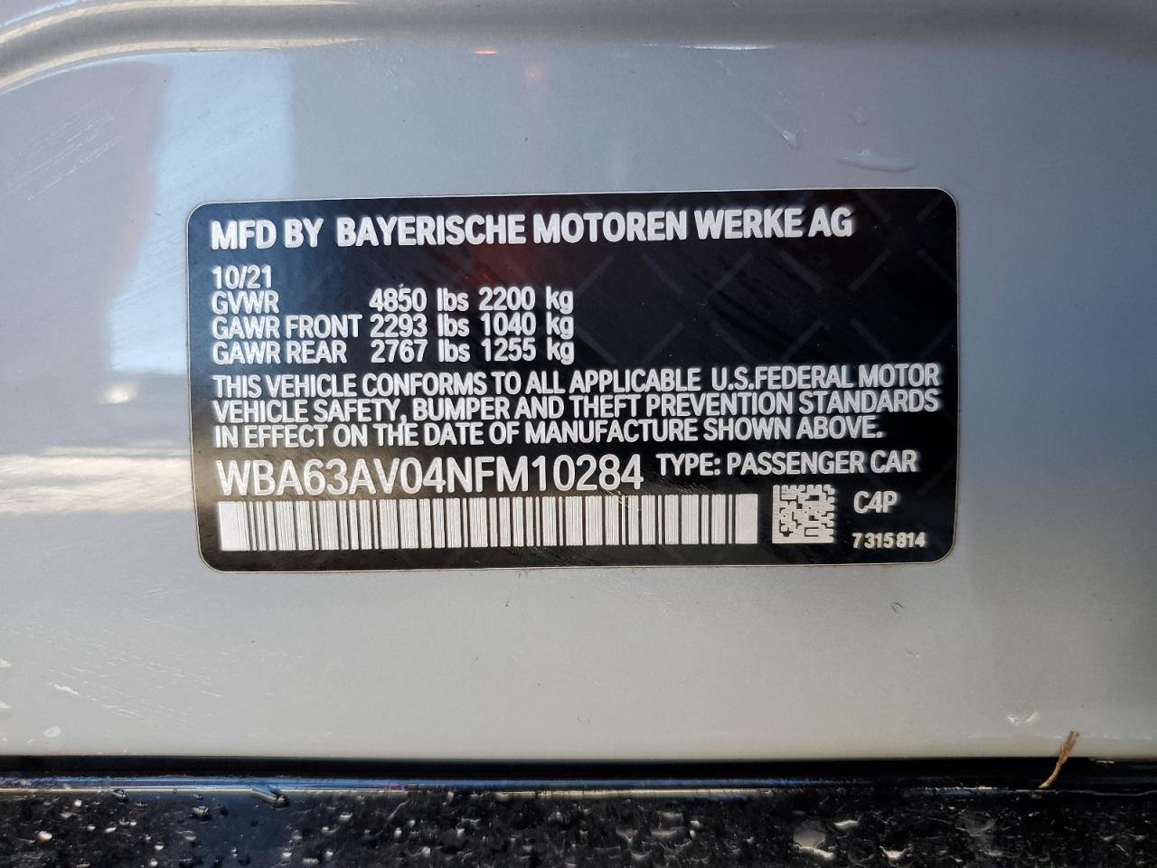 2022 BMW 4 series VIN WBA63AV04NFM10284 photo 12
