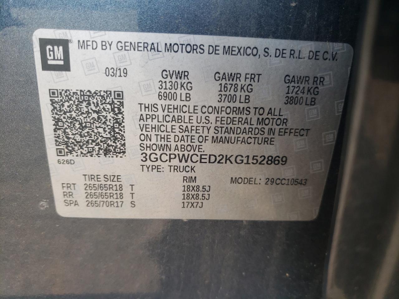 2019 Chevrolet All models VIN 3GCPWCED2KG152869 photo 12
