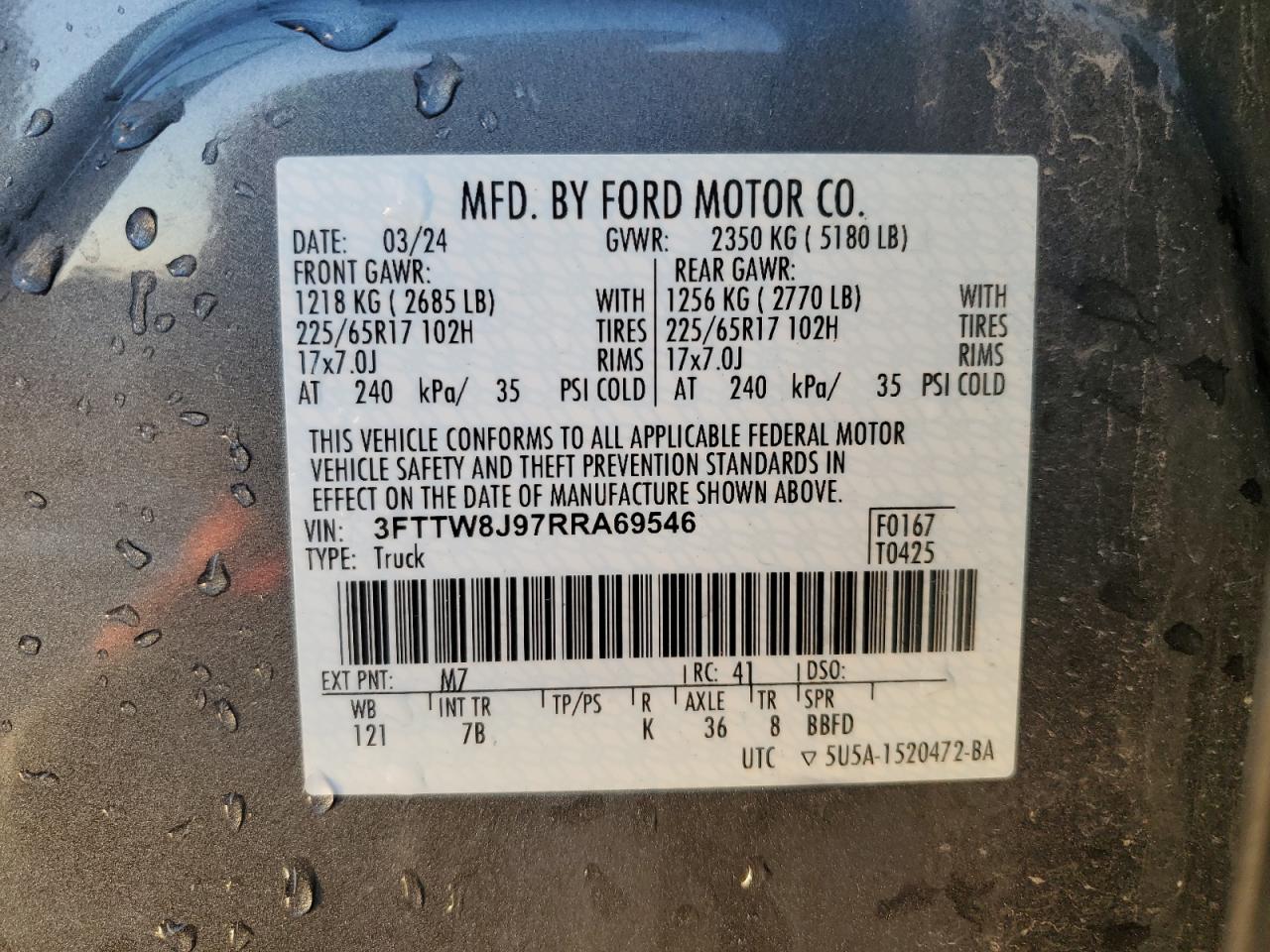 2024 Ford Maverick VIN 3FTTW8J97RRA69546 photo 12