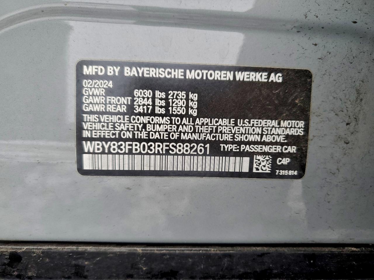 2024 BMW I4 xdrive VIN WBY83FB03RFS88261 photo 12