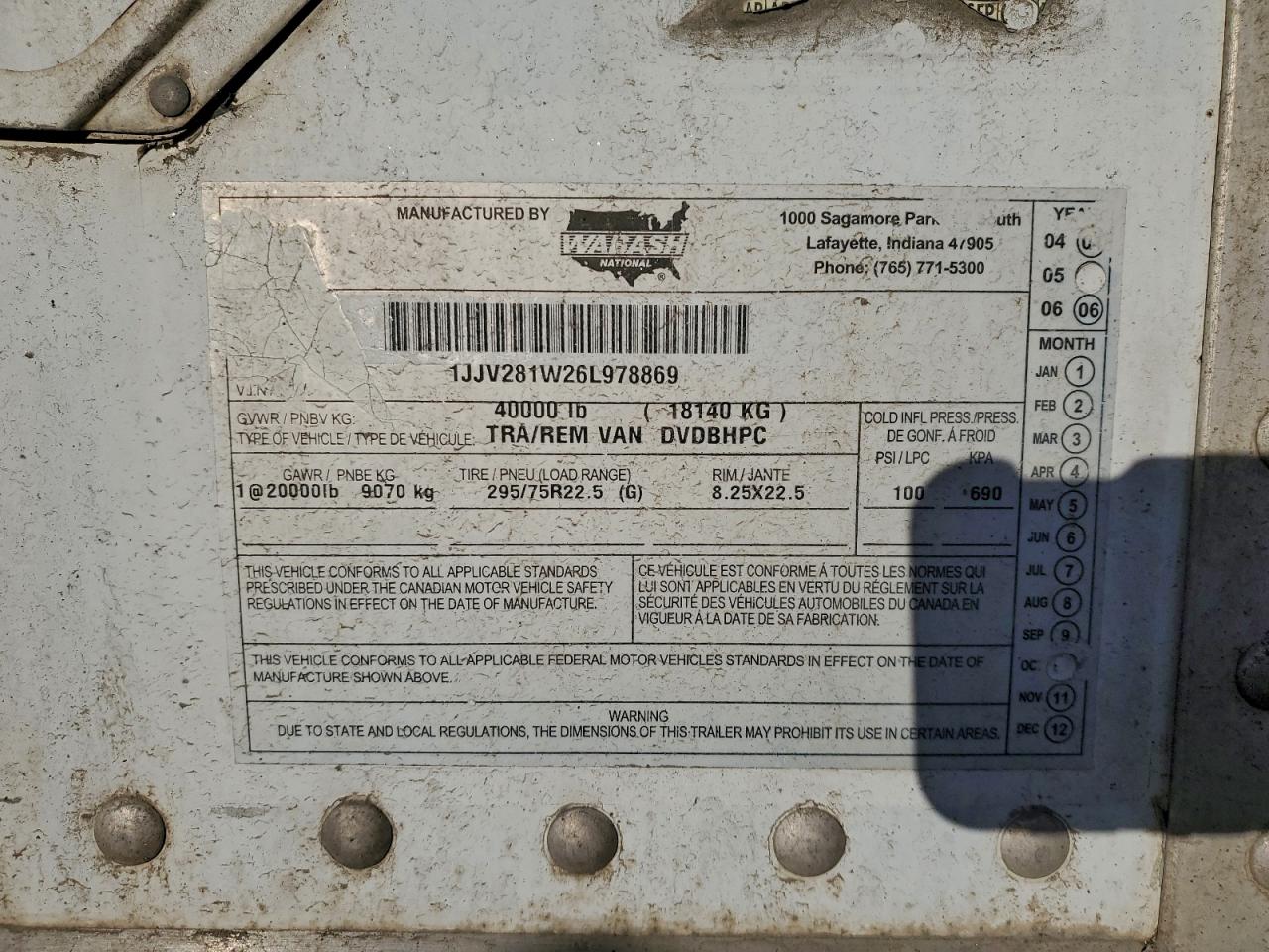 2006 WABA Dry van tr VIN 1JJV281W26L978869 photo 10