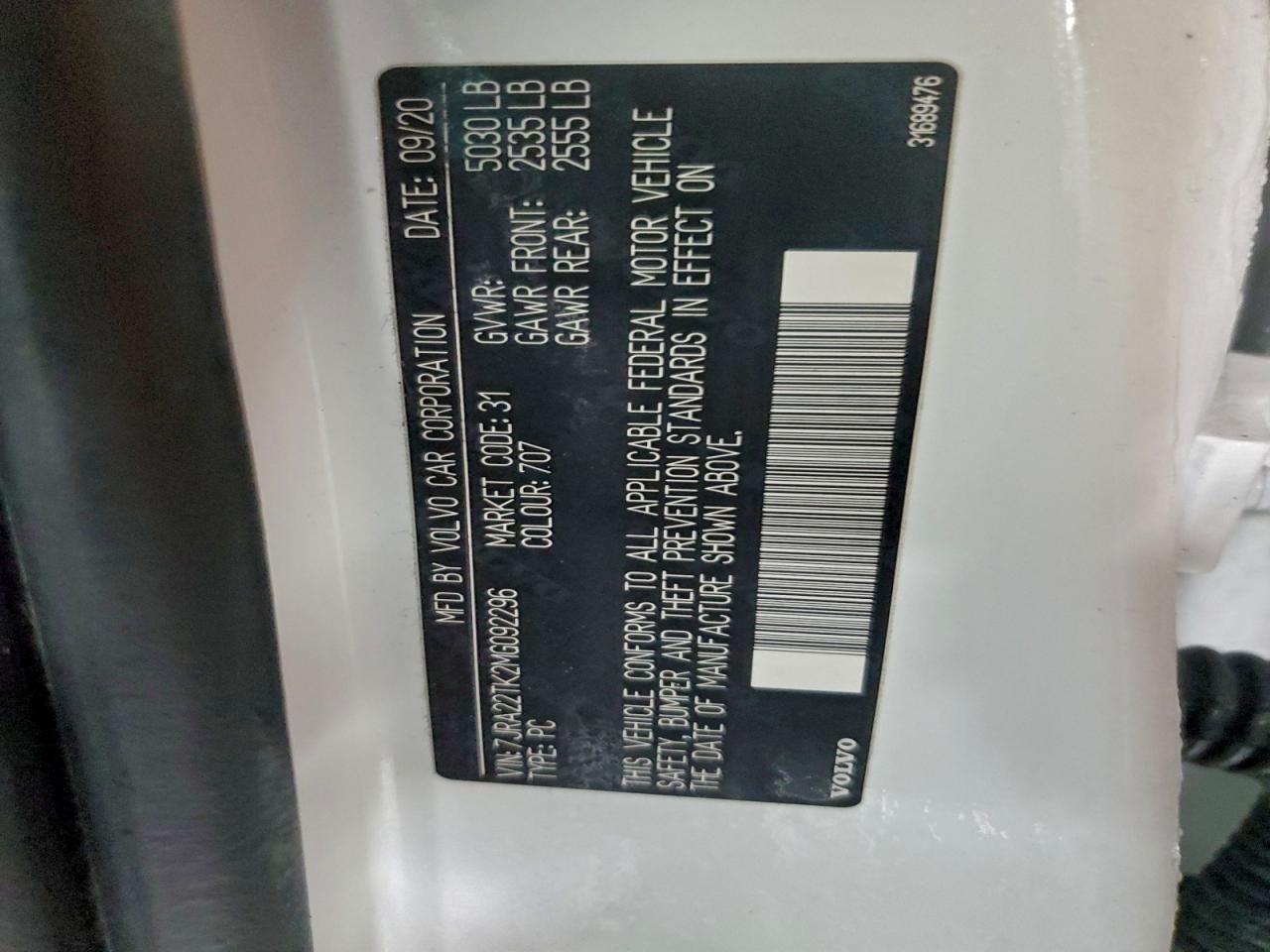 2021 Volvo S60 VIN 7JRA22TK2MG092296 photo 12