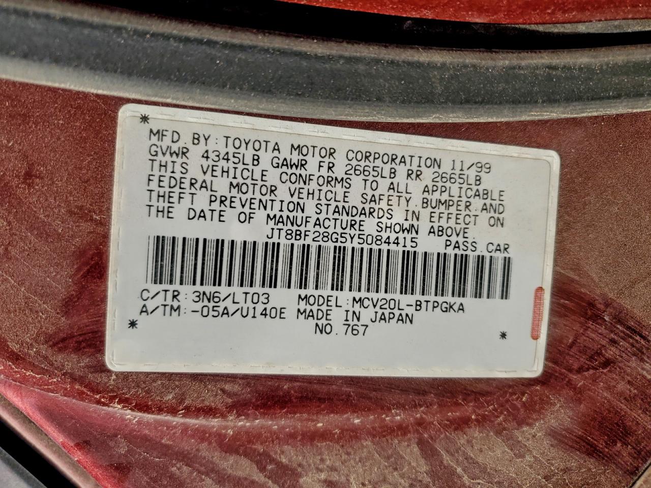 2000 LEXUS Es300 VIN JT8BF28G5Y5084415 photo 12