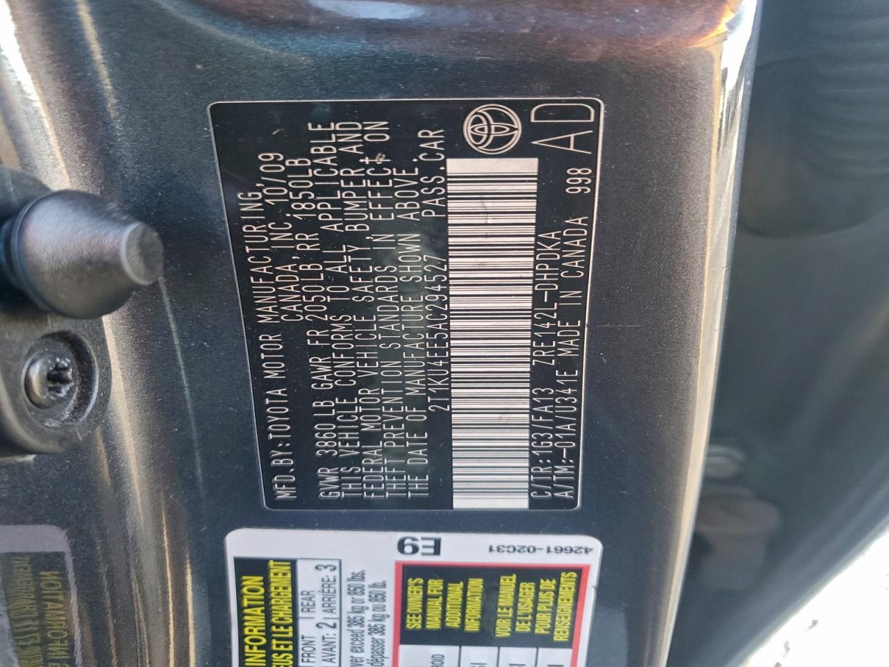 2010 Toyota Matrix VIN 2T1KU4EE5AC294527 photo 12