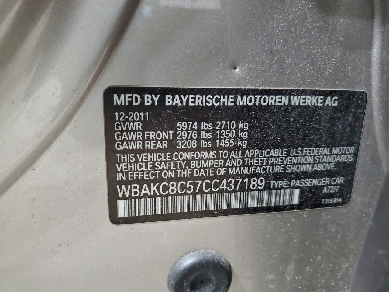 2012 BMW 7 series VIN WBAKC8C57CC437189 photo 12