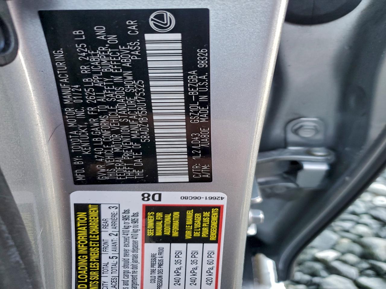 2024 Lexus ES350 VIN 58ADZ1B15RU175325 photo 12