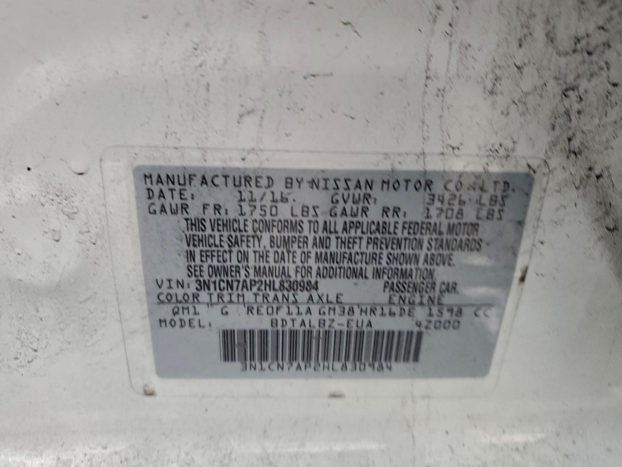 2017 NISS Versa VIN 3N1CN7AP2HL830984 photo 12