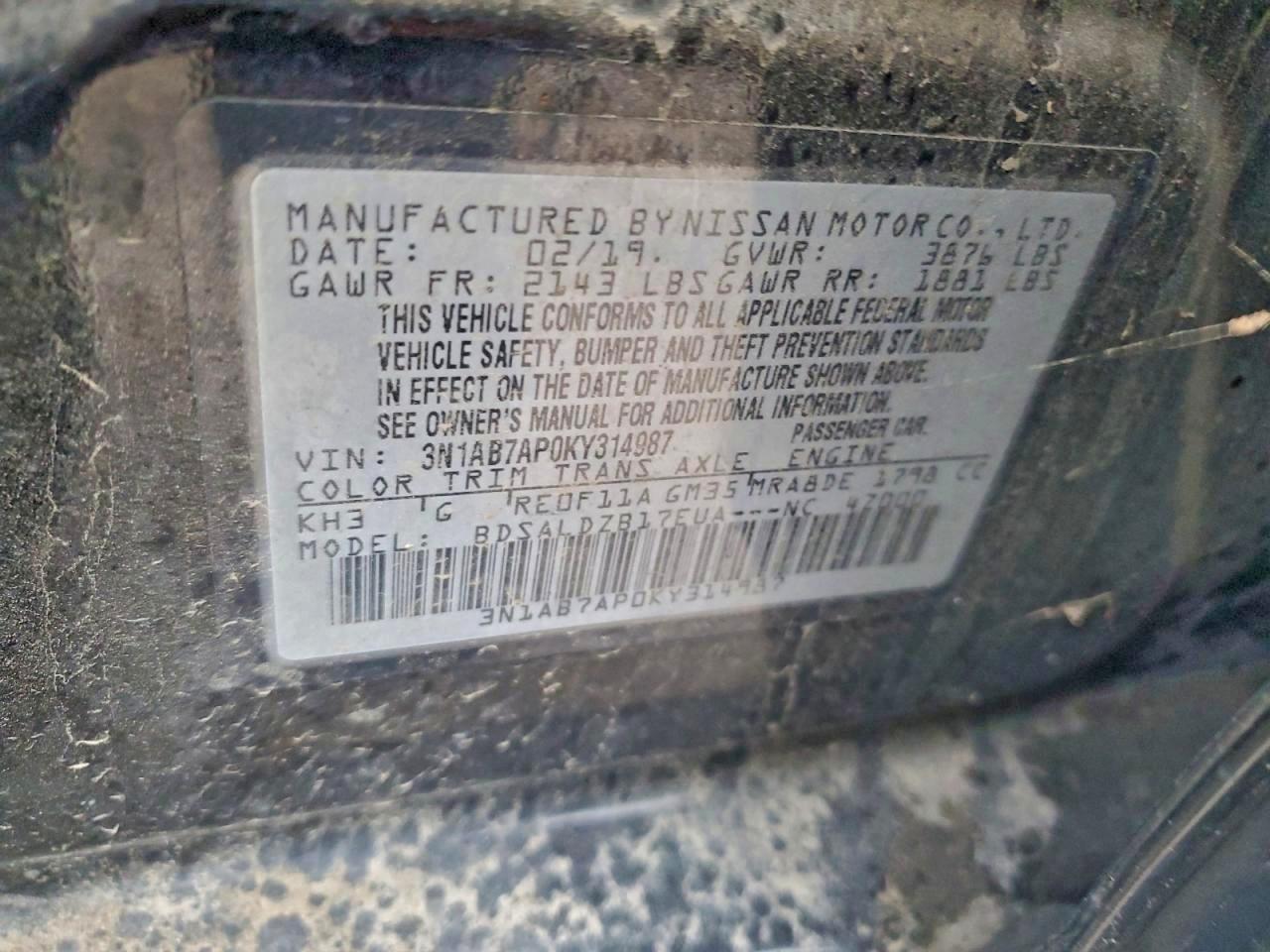 2019 NISS Sentra VIN 3N1AB7AP0KY314987 photo 12