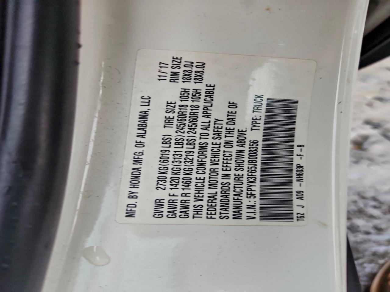 2018 Honda Ridgeline VIN 5FPYK3F65JB008356 photo 12