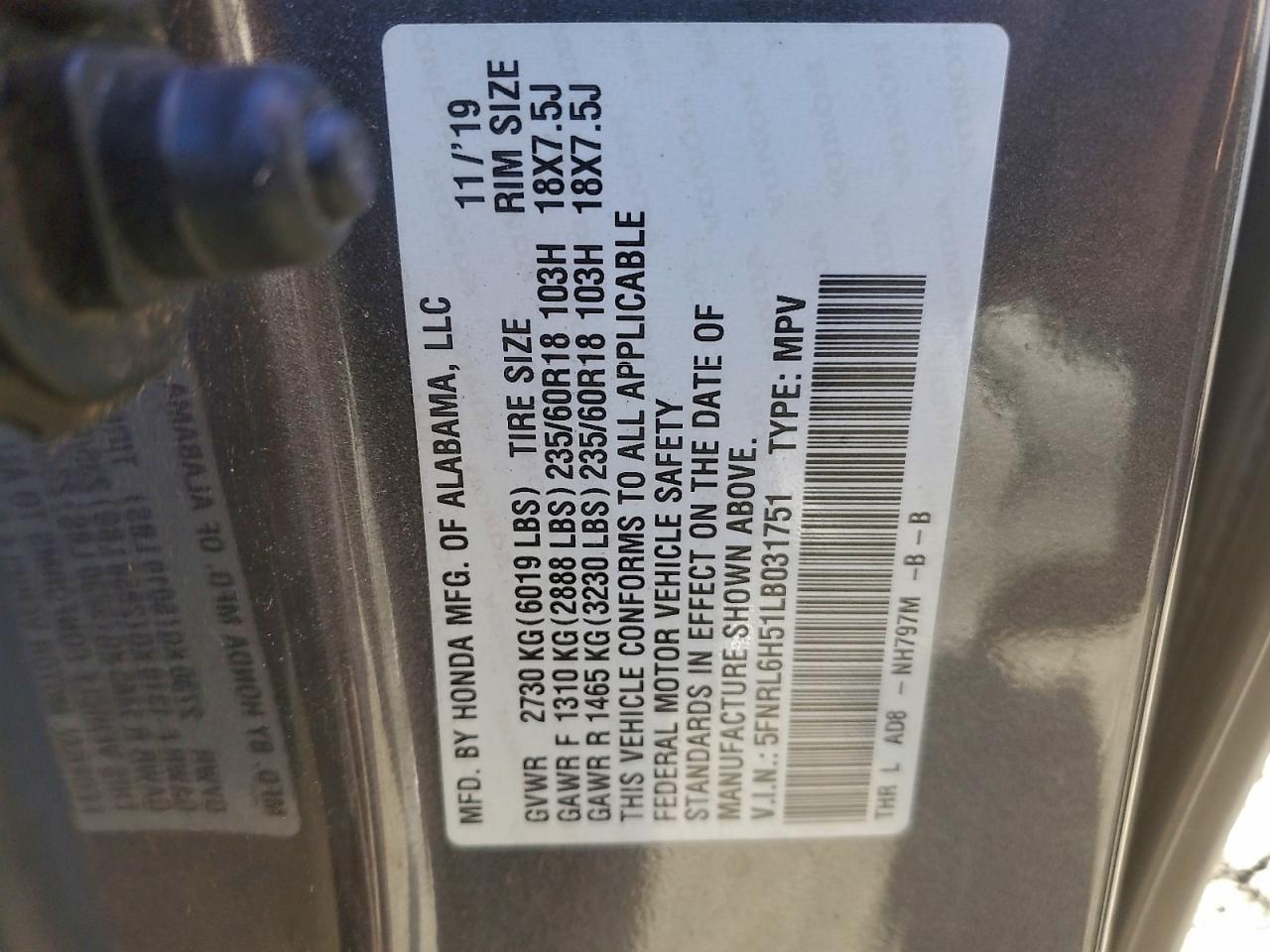 2020 Honda All models VIN 5FNRL6H51LB031751 photo 12