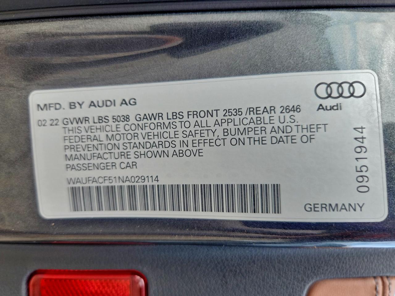 2022 AUDI A5 VIN WAUFACF51NA029114 photo 12