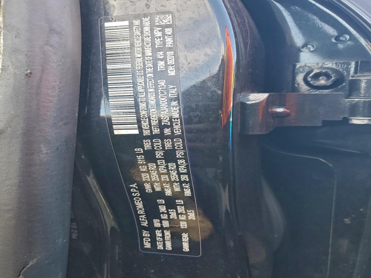 2019 Alfa Stelvio VIN ZASPAJANXK7C71340 photo 12