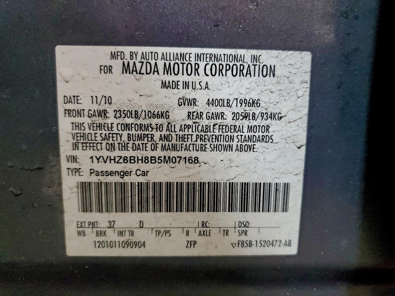 2011 Mazda 6 VIN 1YVHZ8BH8B5M07168 photo 12