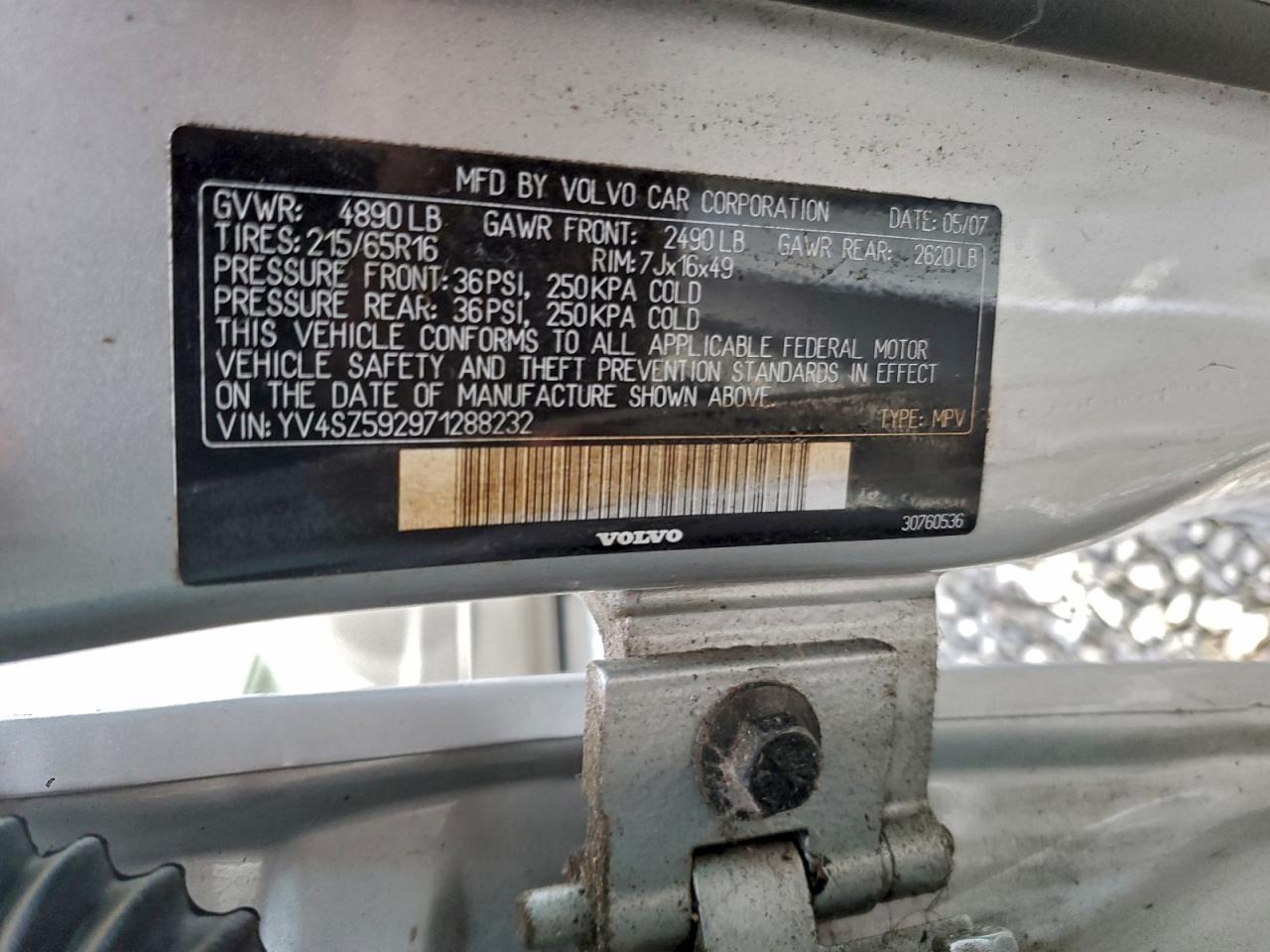 2007 Volvo Xc70 VIN YV4SZ592971288232 photo 12