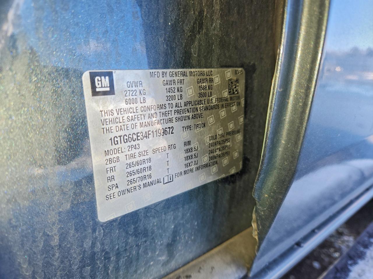 2015 GMC Canyon VIN 1GTG6CE34F1199672 photo 12
