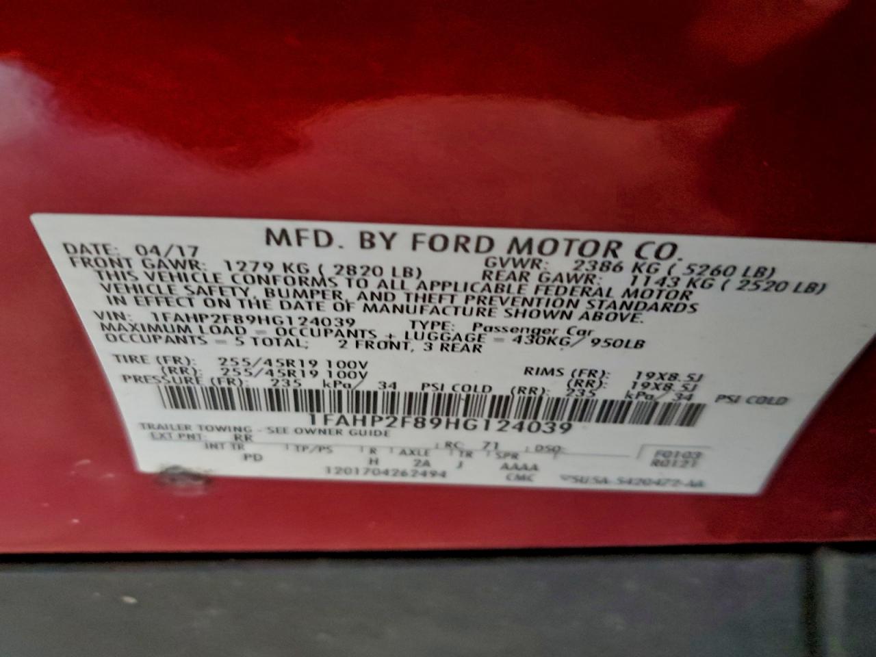 2017 Taurus VIN 1FAHP2F89HG124039 photo 12