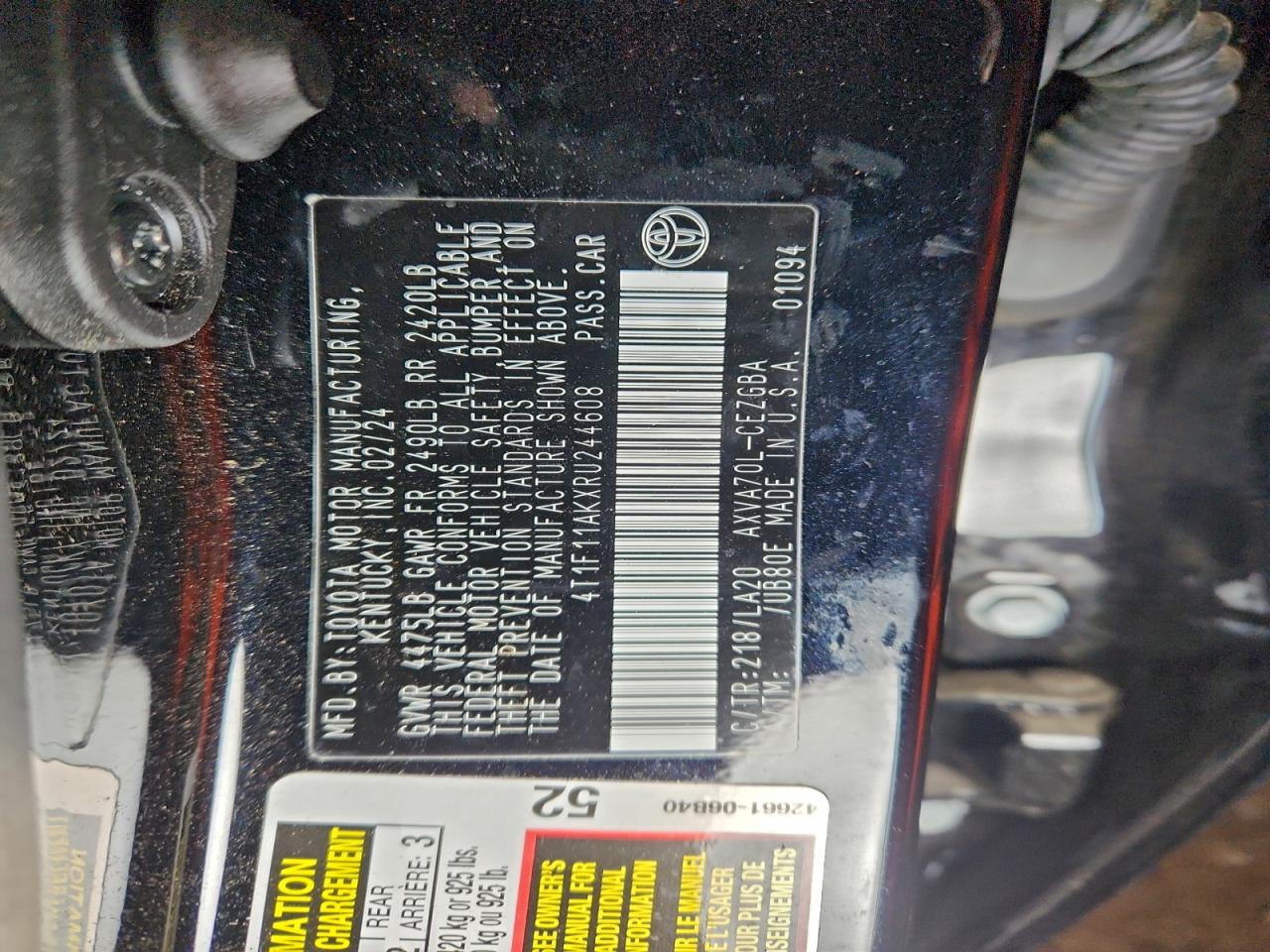 2024 Toyota Camry VIN 4T1F11AKXRU244608 photo 12