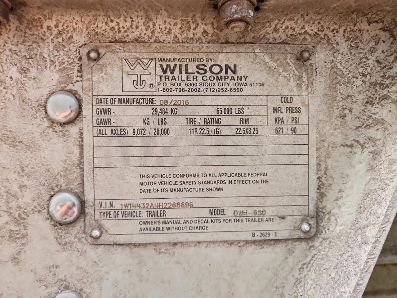 2017 WILSON Dwh-601 VIN 1W14432A4H2268696 photo 10