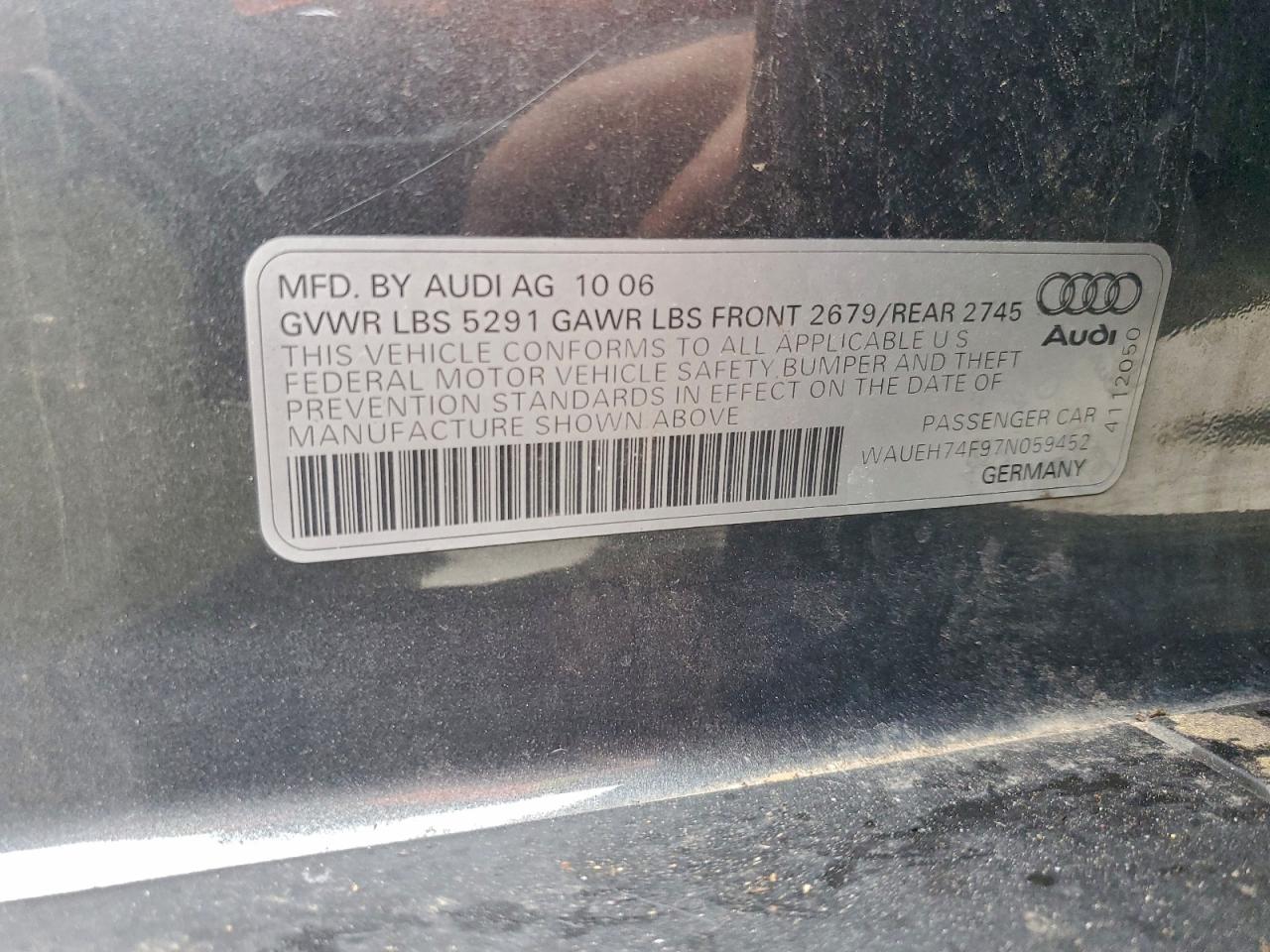 2007 Audi A6 VIN WAUEH74F97N059452 photo 12