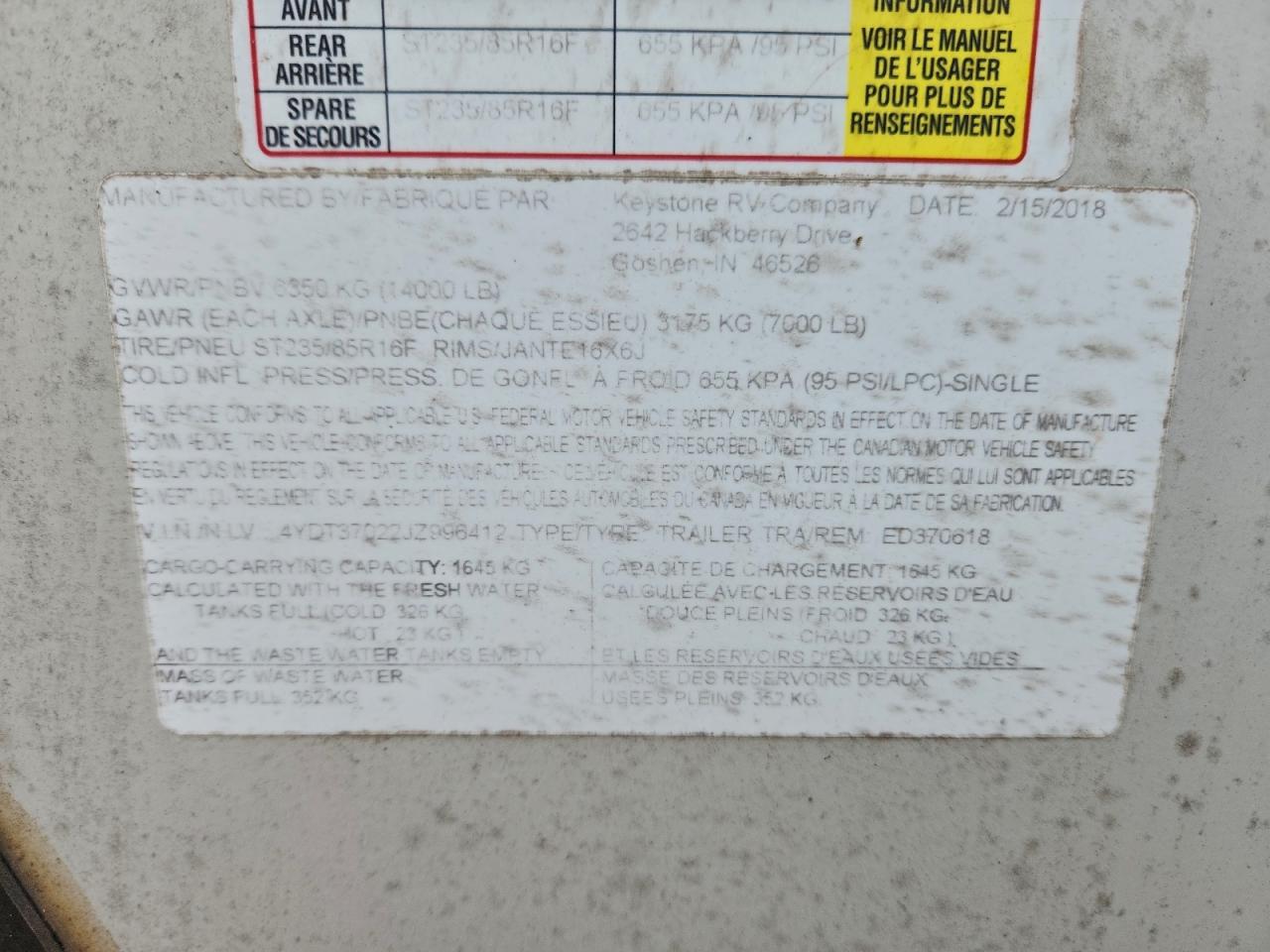 2018 KEYSTONE Unknown VIN 4YDT37022JZ996412 photo 10