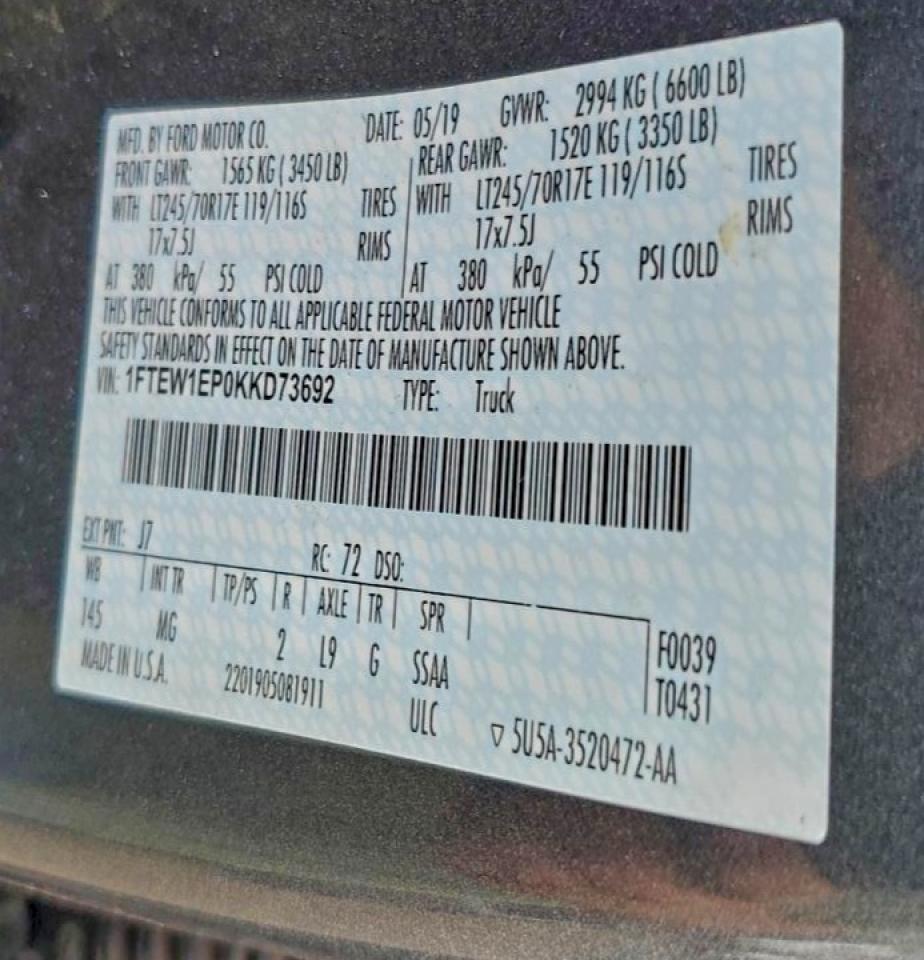 2019 Ford F-150 VIN 1FTEW1EP0KKD73692 photo 12