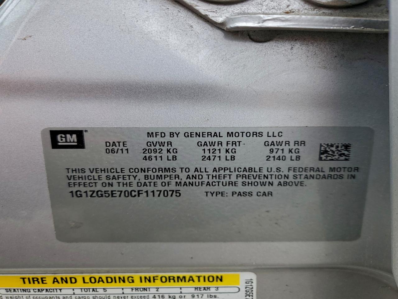 2012 Chev Malibu VIN 1G1ZG5E70CF117075 photo 12