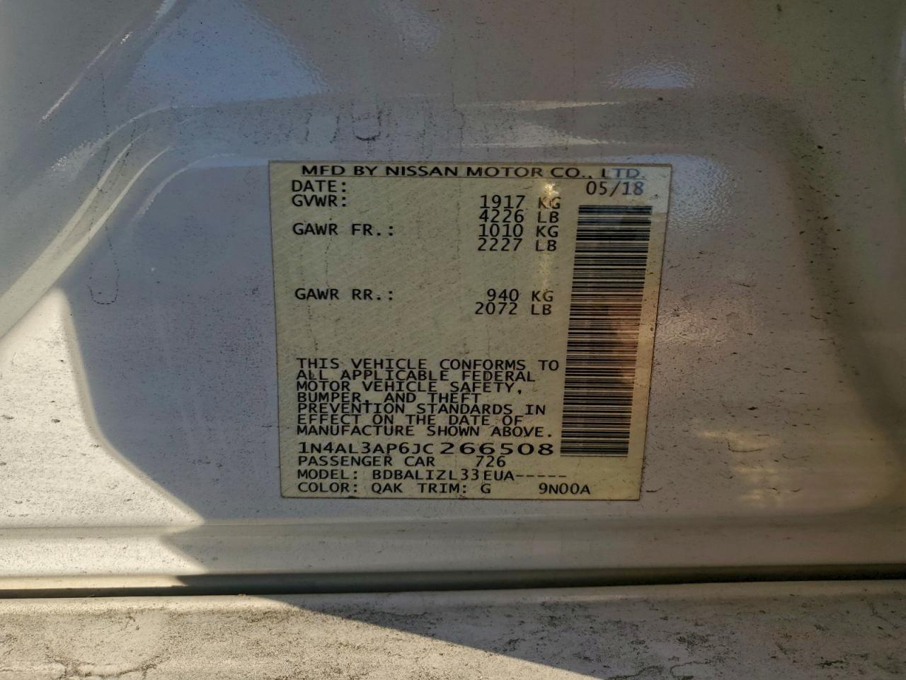 2018 NISS Altima VIN 1N4AL3AP6JC266508 photo 12