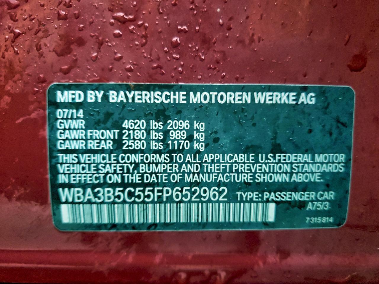 2015 BMW 3 series VIN WBA3B5C55FP652962 photo 12