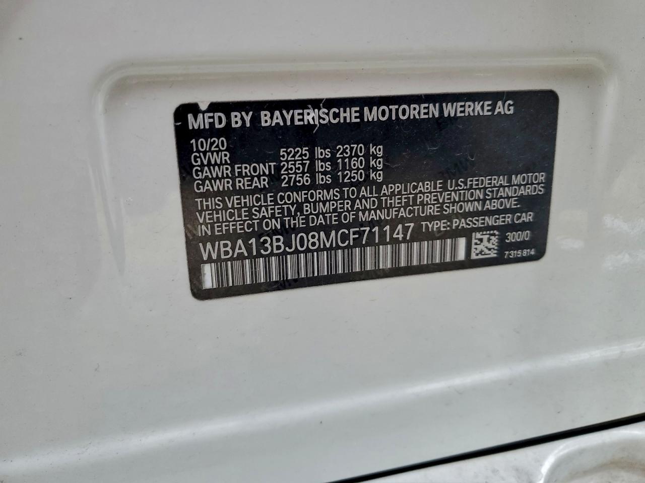 2021 BMW 5 series VIN WBA13BJ08MCF71147 photo 12