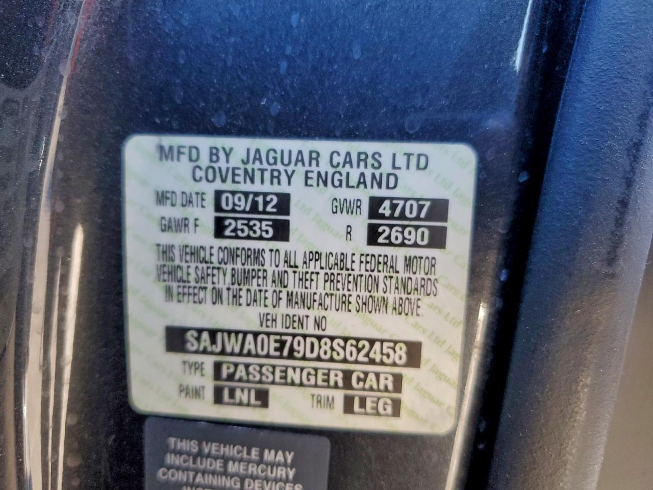 2013 Jaguar Xf VIN SAJWA0E79D8S62458 photo 12