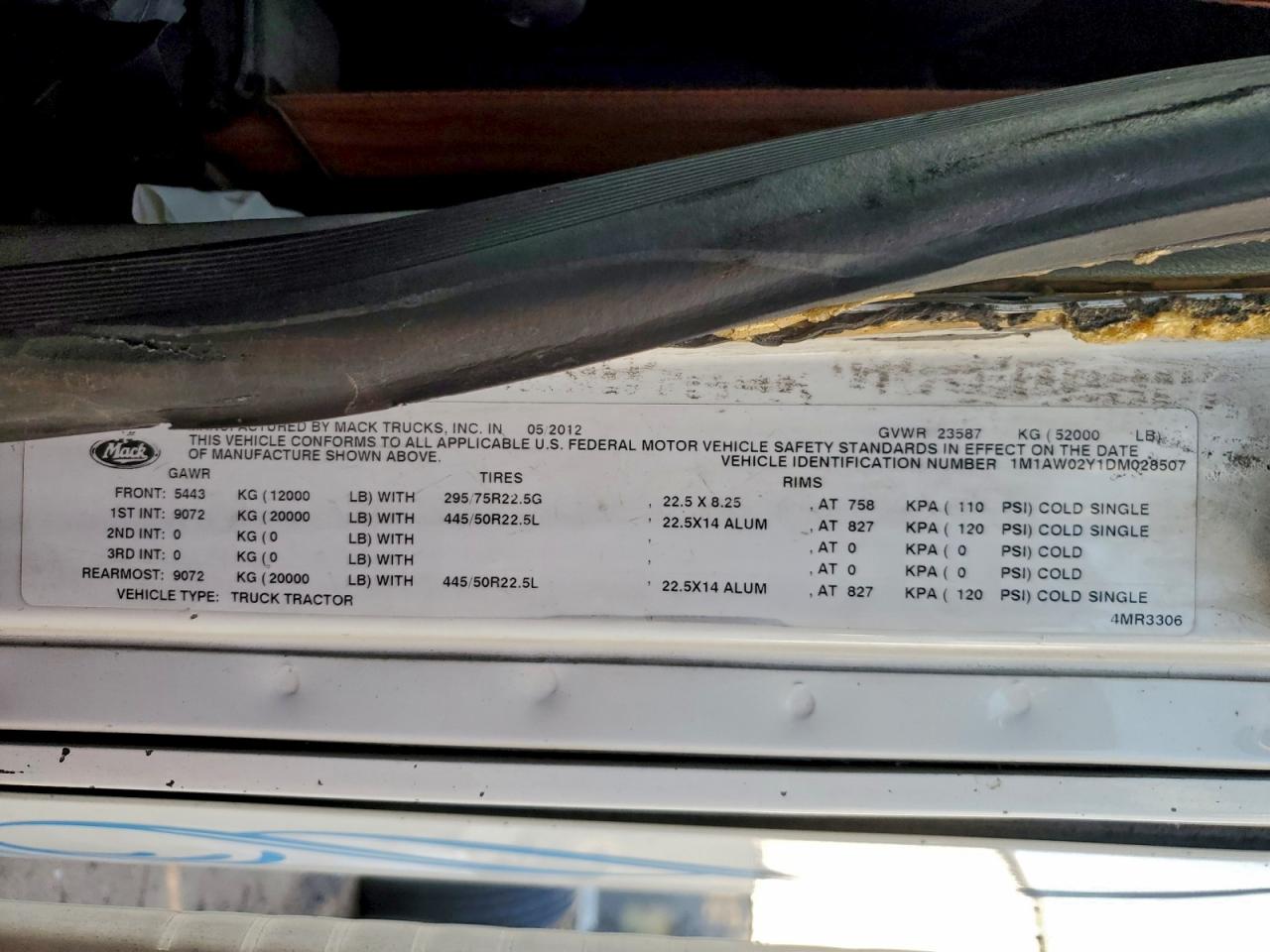 2013 MACK All models VIN 1M1AW02Y1DM028507 photo 10