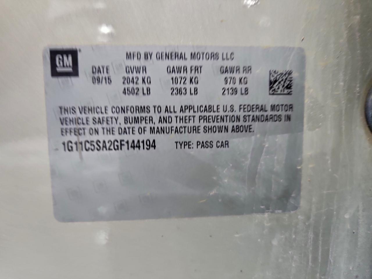 2016 Chevrolet Malibu VIN 1G11C5SA2GF144194 photo 12