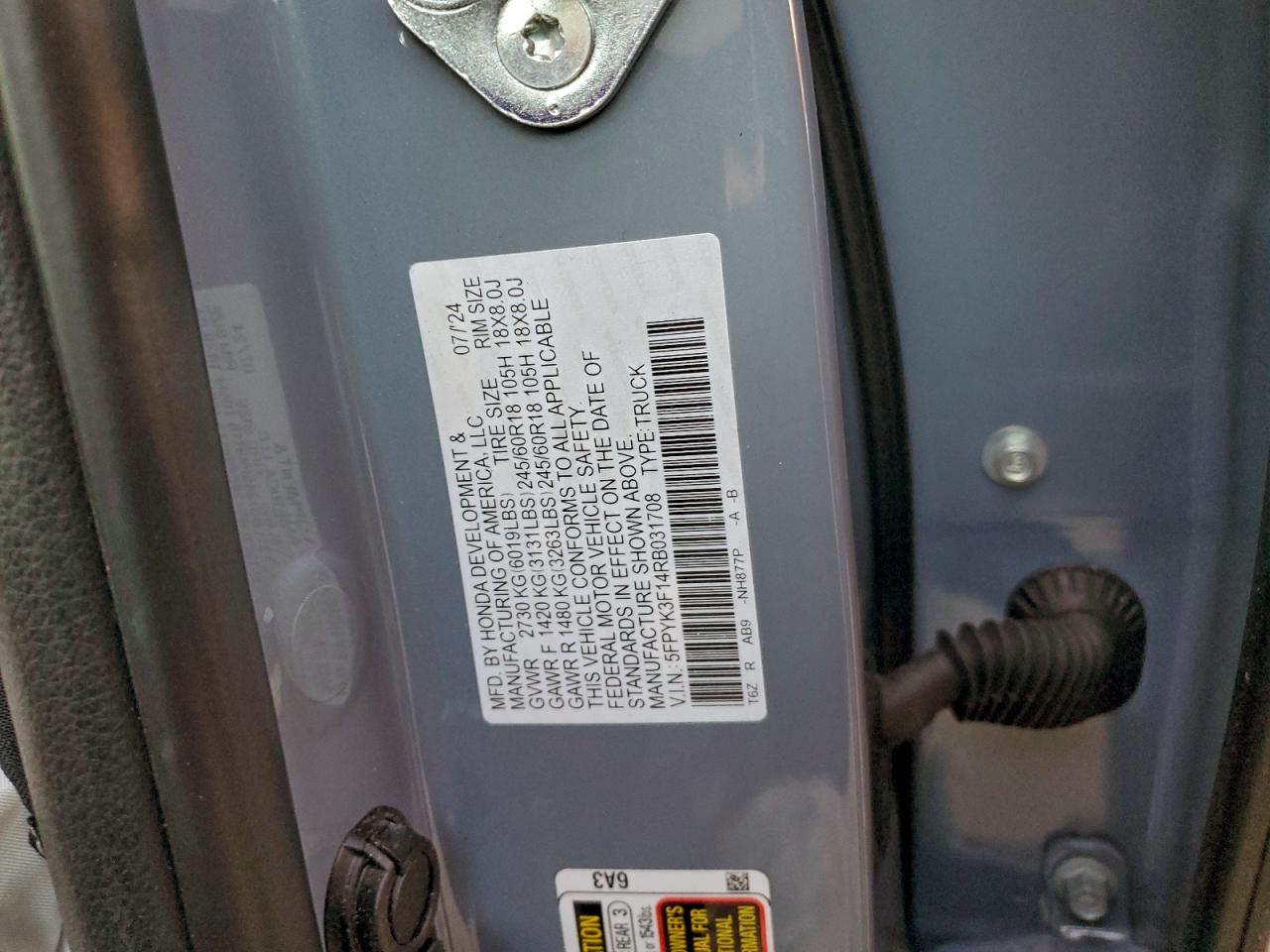 2024 Honda Ridgeline VIN 5FPYK3F14RB031708 photo 12