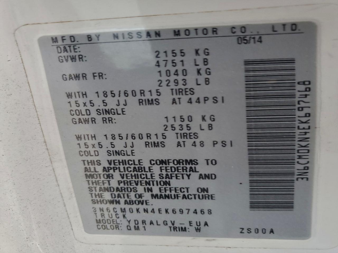 2014 NISSAN Nv VIN 3N6CM0KN4EK697468 photo 12