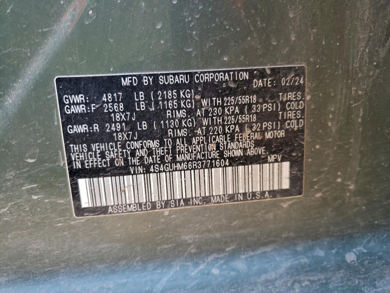 2024 Subaru All other VIN 4S4GUHM66R3771604 photo 12