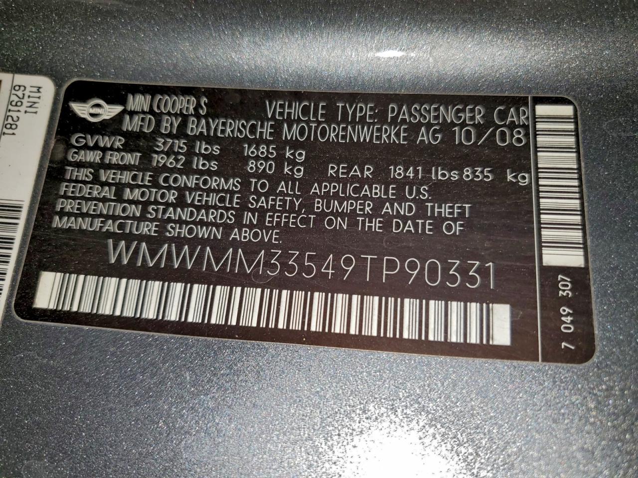 2009 MINI Cooper VIN WMWMM33549TP90331 photo 12