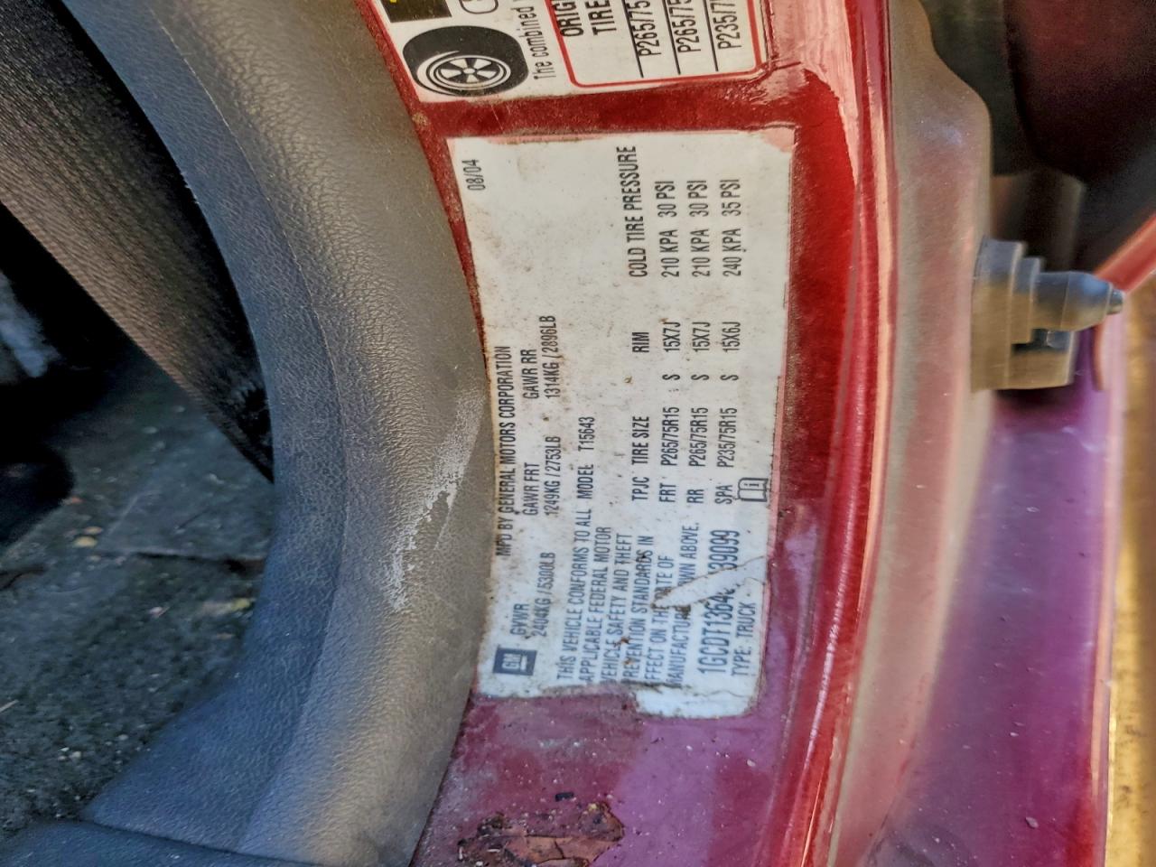 2005 CHEV Colorado VIN 1GCDT136458139099 photo 12