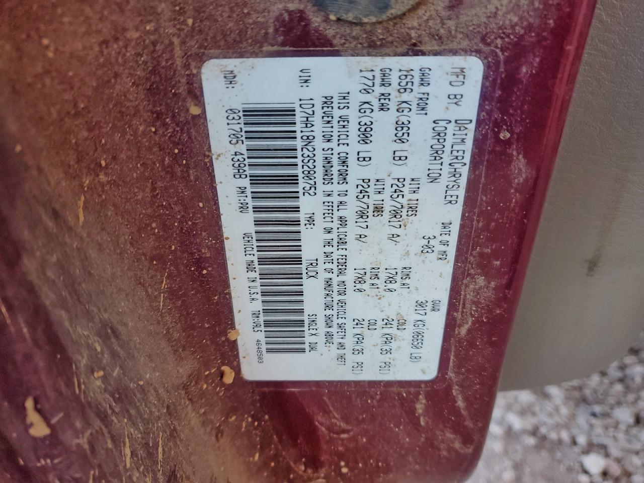2003 Dodge Ram 1500 VIN 1D7HA18N23S280752 photo 12