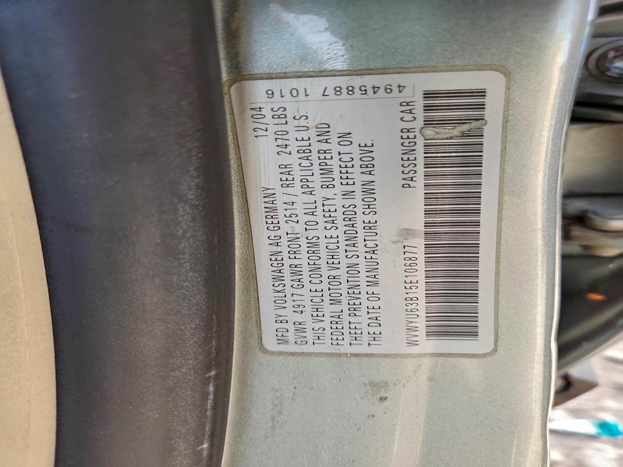 2005 Volkswagen Passat VIN WVWYU63B15E106877 photo 12