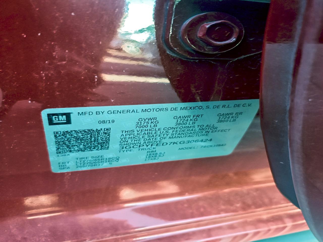 2019 CHEV Silverado VIN 3GCPYFED7KG306424 photo 12