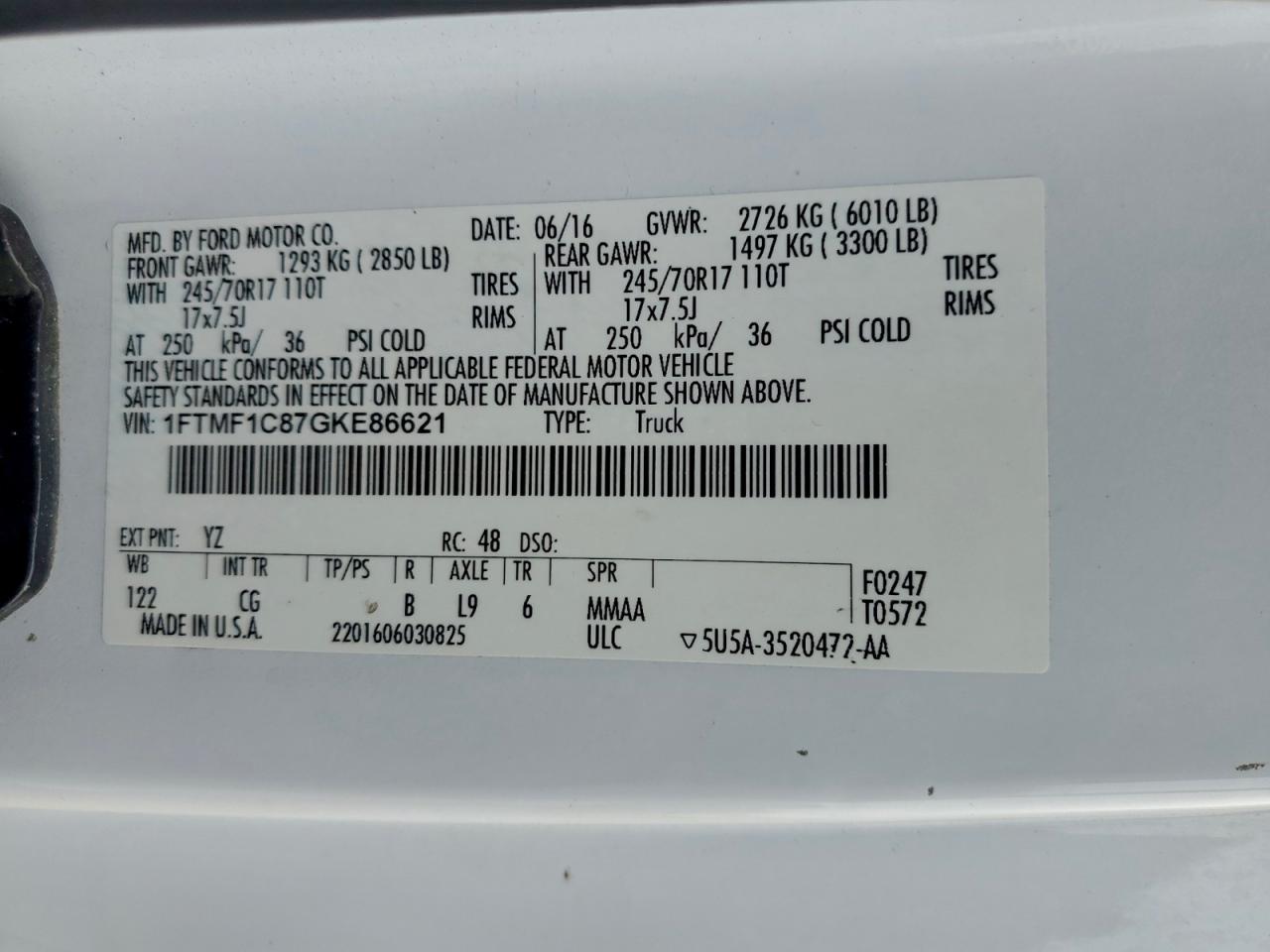 2016 FORD All models VIN 1FTMF1C87GKE86621 photo 12