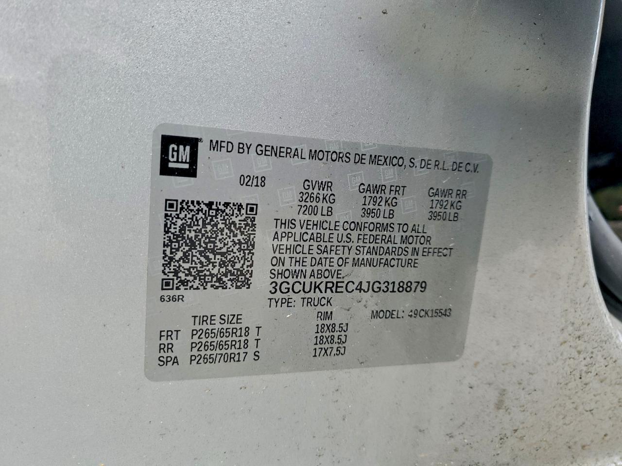 2018 Chevrolet All models VIN 3GCUKREC4JG318879 photo 12