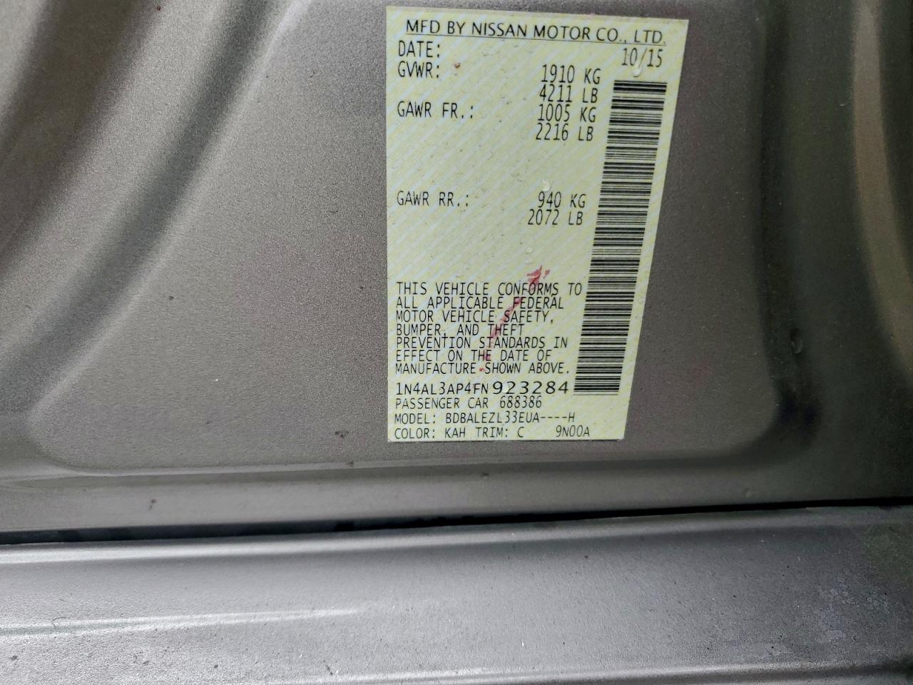 2015 Niss Altima VIN 1N4AL3AP4FN923284 photo 12