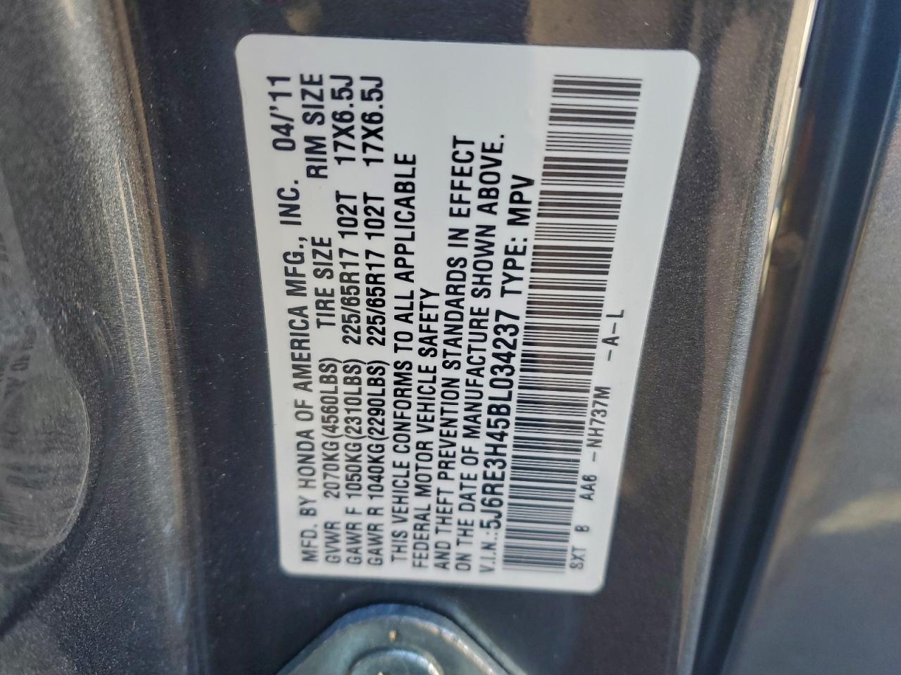 2011 Honda Crv VIN 5J6RE3H45BL034237 photo 12