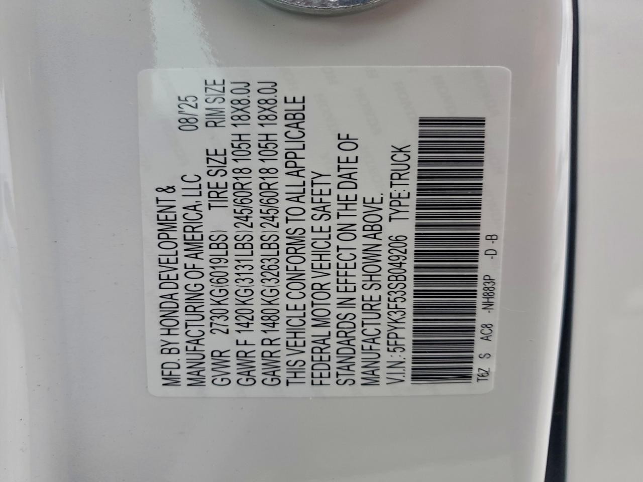 2025 Honda Ridgeline VIN 5FPYK3F53SB049206 photo 12