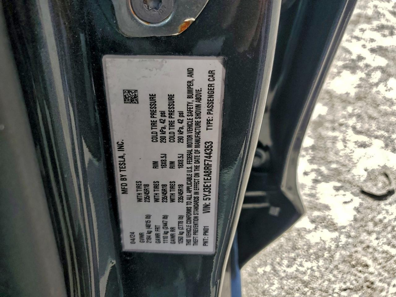 2024 Tesla Model 3 VIN 5YJ3E1EA8RF744353 photo 12